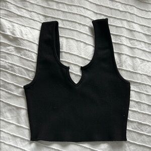 Black Sleeveless Ribbed Crop Top